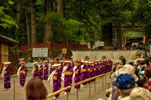 Archers being presented to the spectators and members of the Tokugawa family before the contest begins
