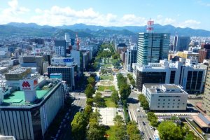 The beautiful view out to Odori Park and beyond from the observatory of the Sapporo Tower