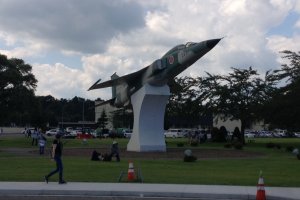 Actual jet mounted as a statue