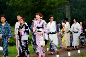 Young men and women in Yukata...there was a match-making event and wearing Yukata was a rule they had to follow in order to participate
