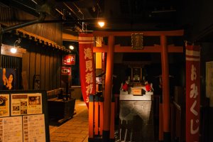 A Shinto shrine is built to make for a more authentic village atmosphere.