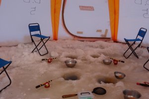 Inside the ice fishing tents