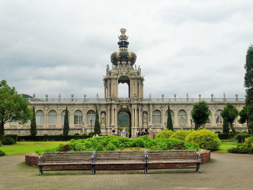 The building is based on the original Zwinger Palace in Dresden, Germany