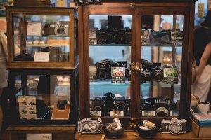 Cabinet of perfect condition second hand cameras