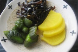 Tangy Pickles are a healthy way to start your day at Southern Cross Hotel in Aharen Tokashiki-son Island Okinawa