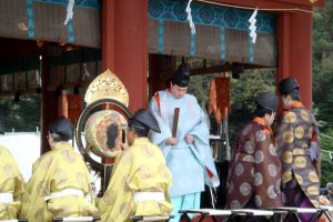 A ritual being performed by Shinto priests