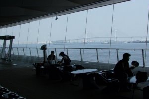 View of Yokohama Bay Bridge from the lounge area inside.