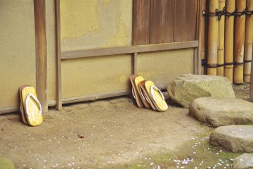 <p>Japanese sandals in front of the teahouse</p>