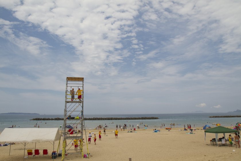Shingu Beach has lifeguards, something of a rarity here