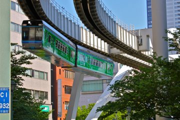 <p>The suspended monorail cruising around the bend. Looks so awesome!</p>