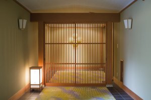 Entrance to the biggest and fanciest room of the hotel, part of the Saikyotei