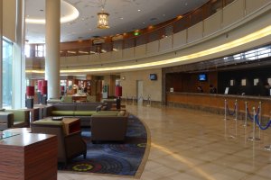 The hotel lobby and the front desk
