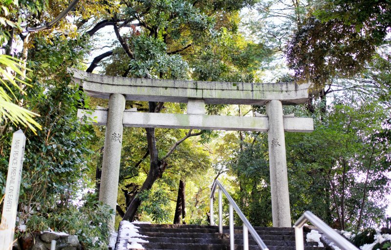 <p>The beautiful entrance to the shrine has some traditional torii as well as some contemporary stairs.&nbsp;</p>