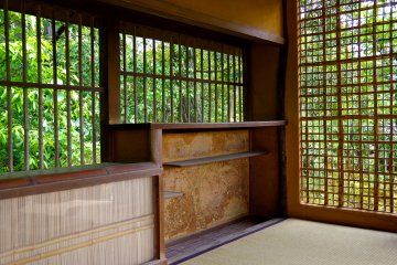 <p>Bamboo windows at Shoka-tei</p>