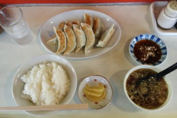 <p>The gyoza meal is tasty and satisfying</p>