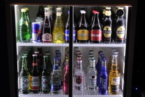 A variety of overseas favorites on display in the bar fridge.&nbsp;