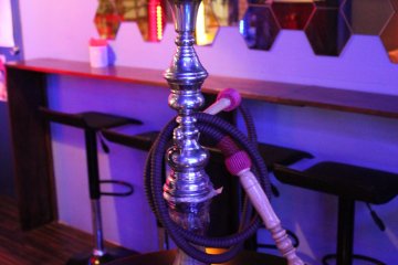 A sheesha is available for rent. Take your pick from a selection of scented tobacco!