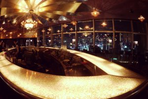 The luxurious bar and the panoramic windows