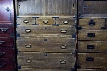 <p>Some of Mr Yoshio&#39;s impressive antique tansu collection. He has about 20 pieces like this in his attic!</p>