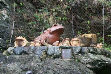 Some of the many frog effigies at the frog shrine.