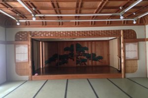 The Noh inspired banquet room at&nbsp;Kagetsu Ryokan hotel about 30 minutes from Maizuru Cruise Ship Terminal