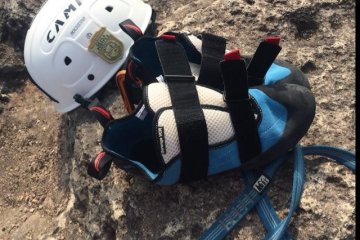 <p>Personal gear. &nbsp;They are also professional climbing companies in the area that will take you up and loan you gear.</p>
