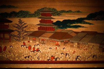 <p>The stage curtain featuring traditional Japanese art</p>