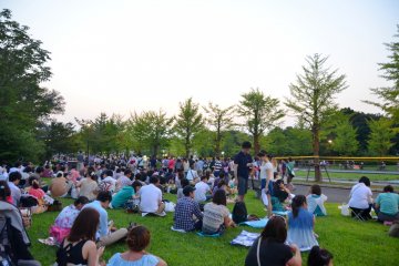 <p>Families, couples and friends find their perfect spot in anticipation for the firework display!</p>