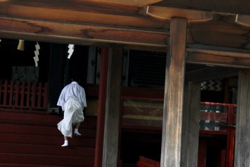 <p>They had some type of ceremony at the shrine that day and this monk was walking around all the time. I got lucky to catch him as he was going up the steps into the dark house.&nbsp;</p>