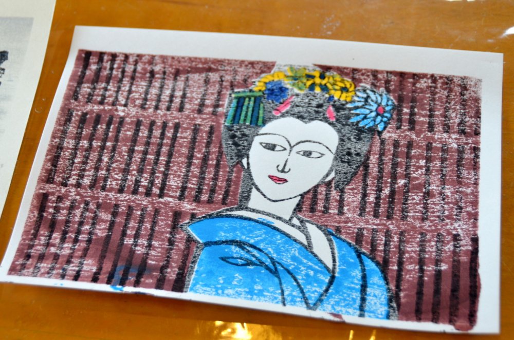 My completed woodblock print of a &#39;Maiko&#39; (apprentice Geisha).