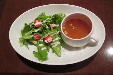 <p>A crisp salad and steaming hot soup</p>