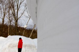 Walking through snow walls near the Inn