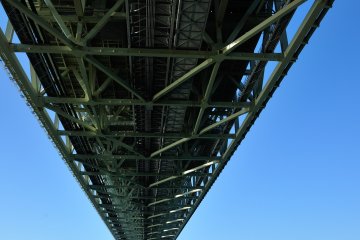 <p>Looking up at the Great Akashi Strait Bridge from underneath</p>