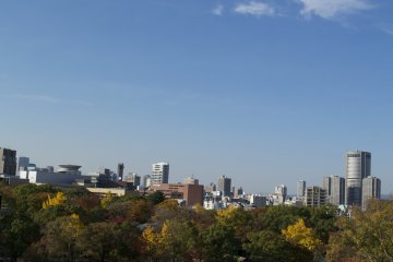<p>Osaka&#39;s skyscrapers just behind the green park</p>