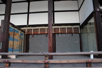 <p>The room behind these two lattice windows is called &#39;Mitsubone&#39; on the Kokiden. The sliding paper-door in the left corner is &#39;Araumi no Shoji&#39; described in the famous book &#39;Makura no soshi&#39;</p>