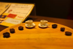A miniature display of coffee cups