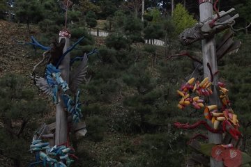 <p>The strange colourful sculptures by the road up the hill</p>