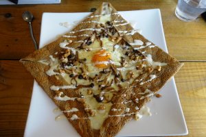 Traditional savory galettes are on the menu at Cafe Restaurant Galette near Mt Aso