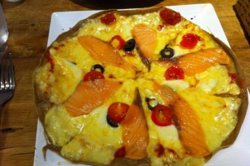 Cheese and salmon galette