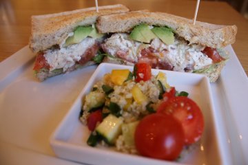 <p>Quinoa salad + Roast Chicken and celery salad with avocado sandwich</p>