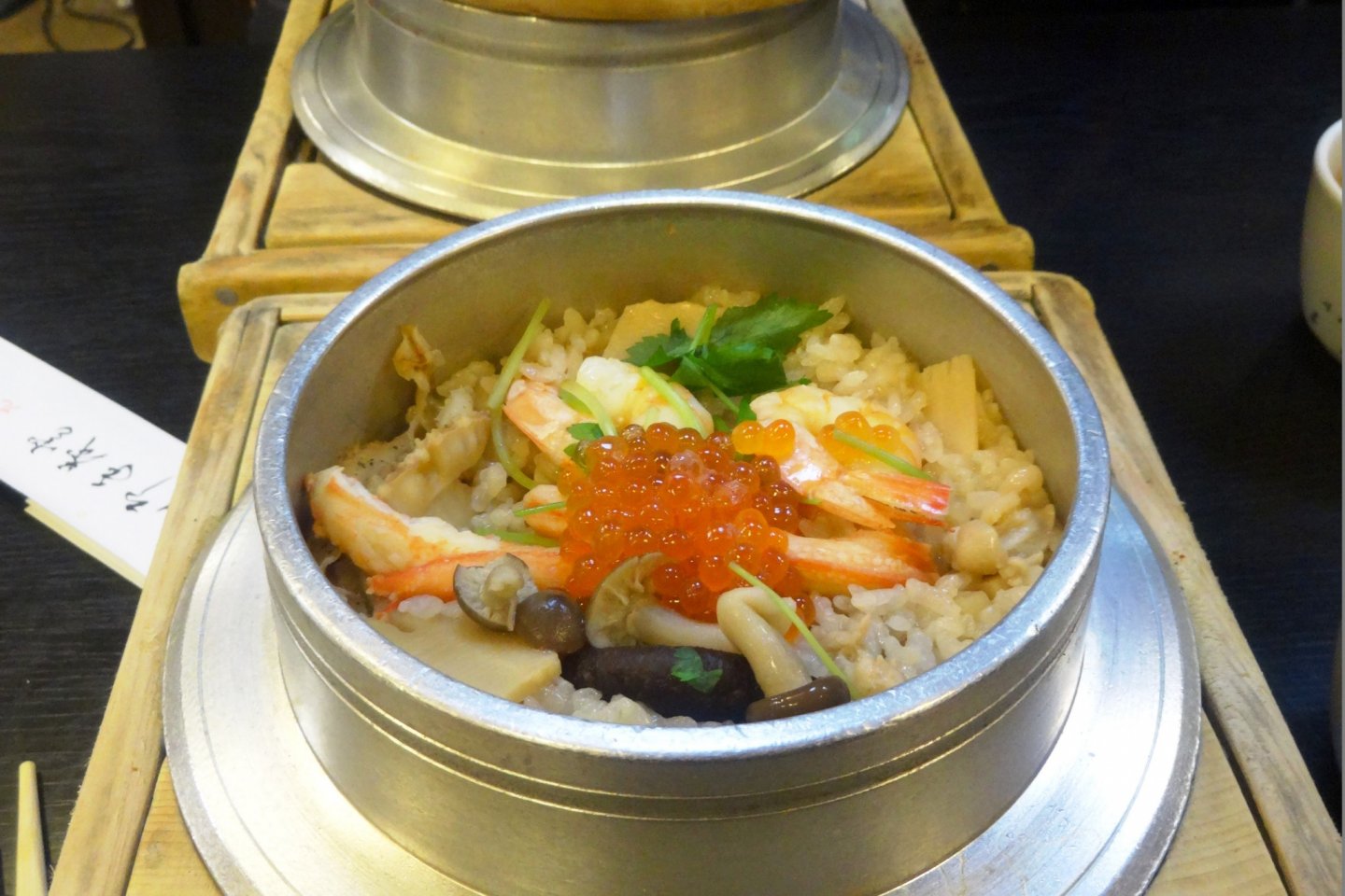 Kamameshi, or rice cooked in an iron pot