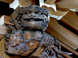 Carving of a shishi - a mythological creature with powers of protection