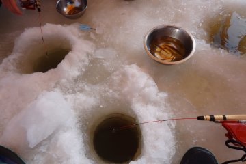 The ice fishing holes
