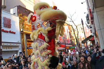<p>Hundreds of spectators flock to Chinatown to watch the Lion Dance during Chinese Lunar New Year</p>