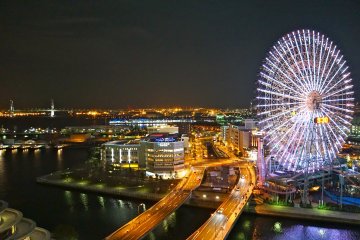 <p>From our balcony, Port of Yokohama and Cosmo Clock at night. Priceless!</p>