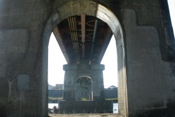 <p>Taking a stroll under the bridge</p>