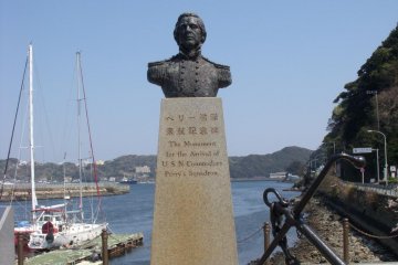 A monument to Perry overlooks the bay