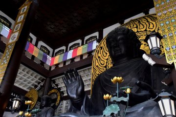 <p>Looking up at a 17 meter high Echizen Daibutsu, which is about 2 meter higher than a Big Buddha of Todai-ji Temple in Nara and is Japan&#39;s highest Buddha statue in a sitting position.</p>