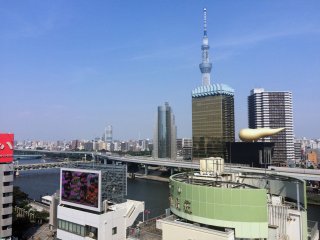 A view -- at 9 a.m. -- from the 13th floor over the Sumida River.