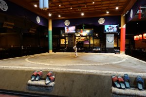 The dohyo in the middle of the restaurant